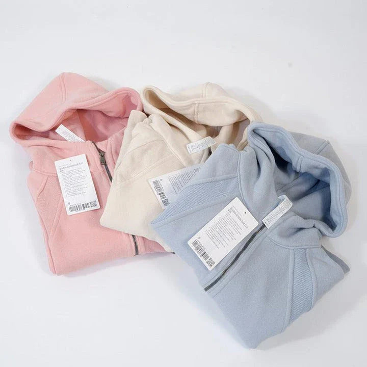 Premium women's sports fleece hoodie with half zip, available in a range of sophisticated colours