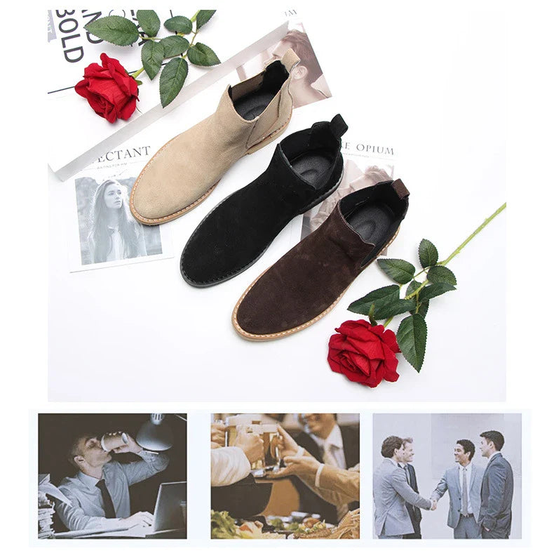 Stylish British-crafted Martin boots with a microfibre upper, pointed toe, and rubber sole for superior comfort and stability.