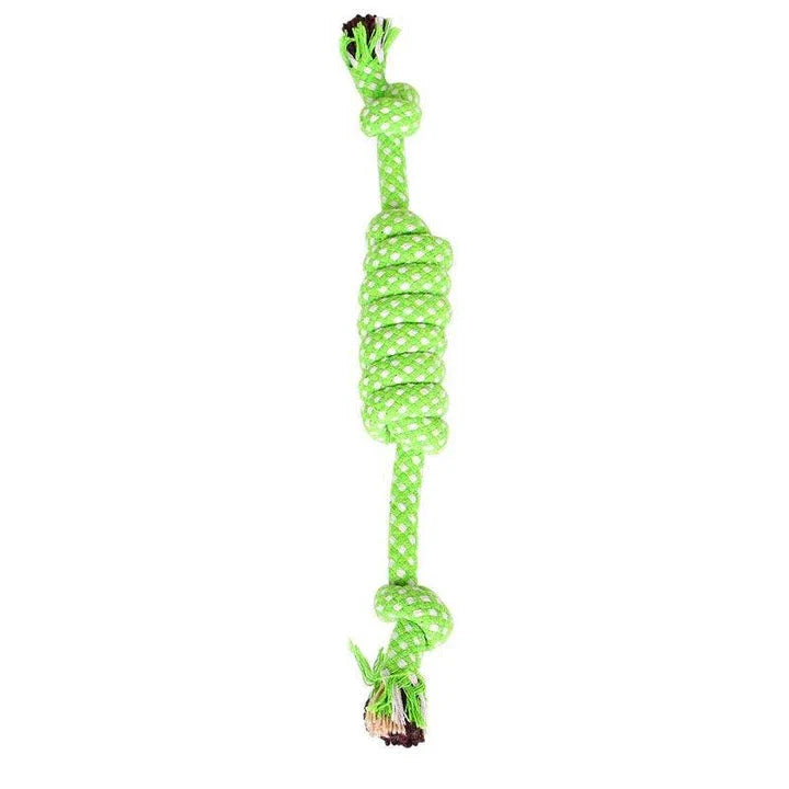 Robust cotton bone-shaped braided toy for dogs, designed to withstand chewing and promote dental health