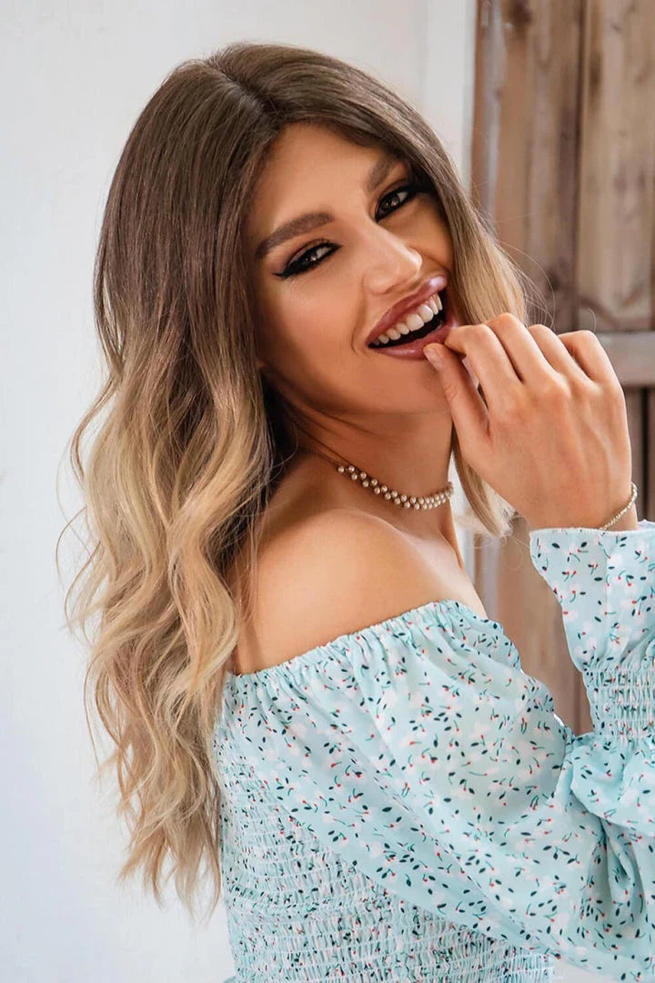 Luxurious 13x2 inch lace front wig with 24-inch waves in a natural-looking ombre colour