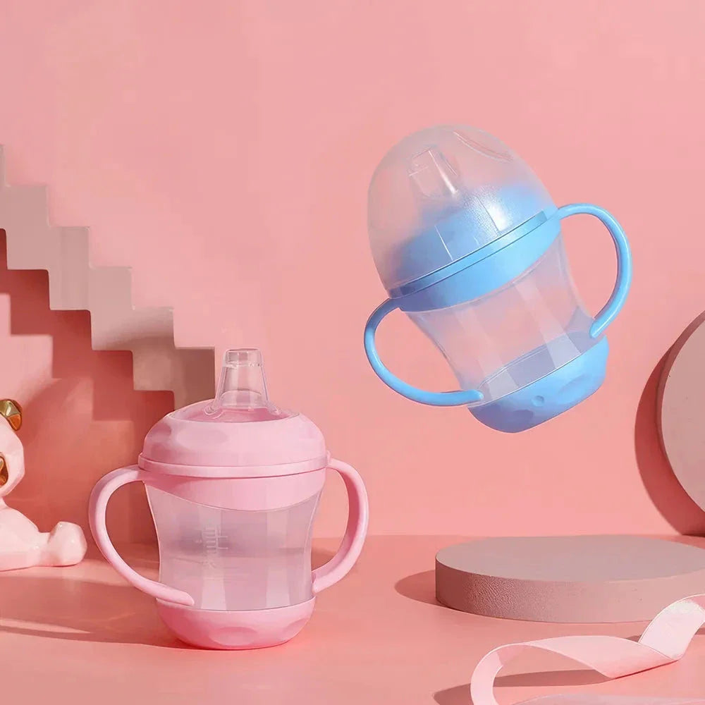 Premium leak-proof children's water bottle with easy-grip handle, transparent cover, and safe 3cm sucking mouth