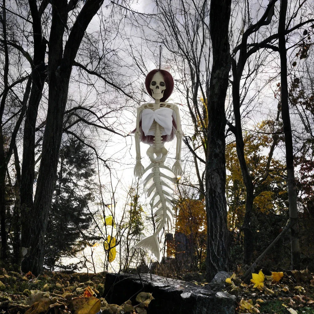 Mermaid bone pendant decoration in brown, dark purple, burgundy, and lake blue colours, ideal for Halloween outdoor courtyard displays