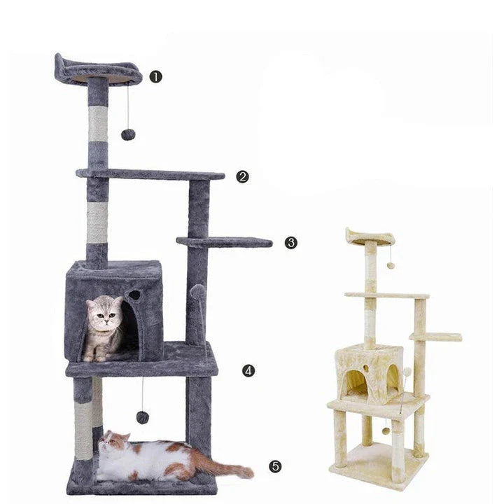 A four-layer cat scratching post made of durable wood and rope, providing multiple levels for your cat to enjoy their natural scratching behaviour.