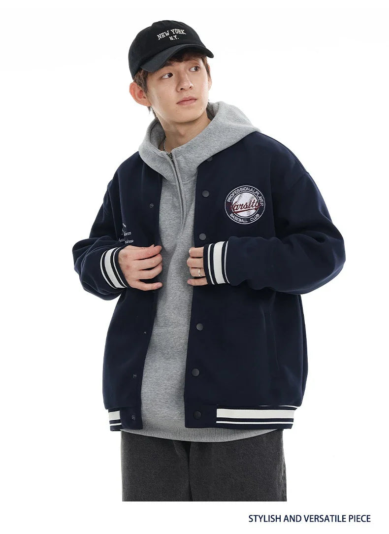 American Retro Embroidered Baseball Jacket with Vintage-Inspired Design and Relaxed Fit