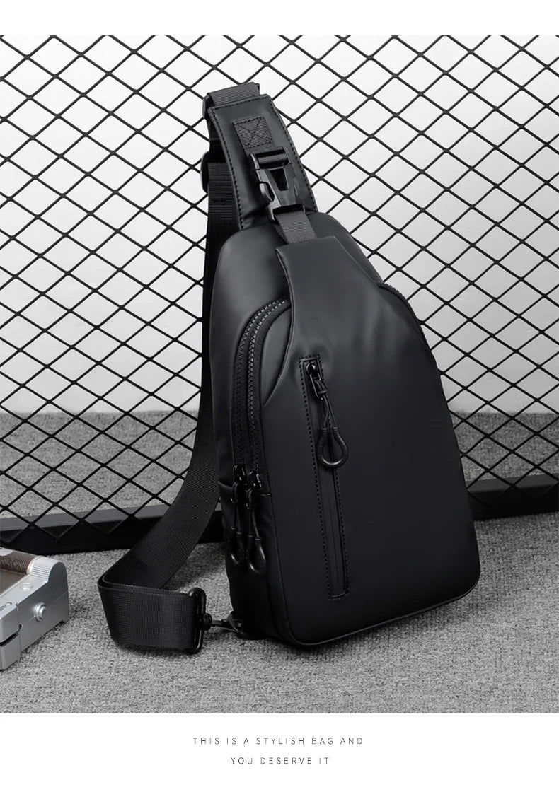 Versatile blue sling crossbody backpack for men with adjustable strap and spacious interior