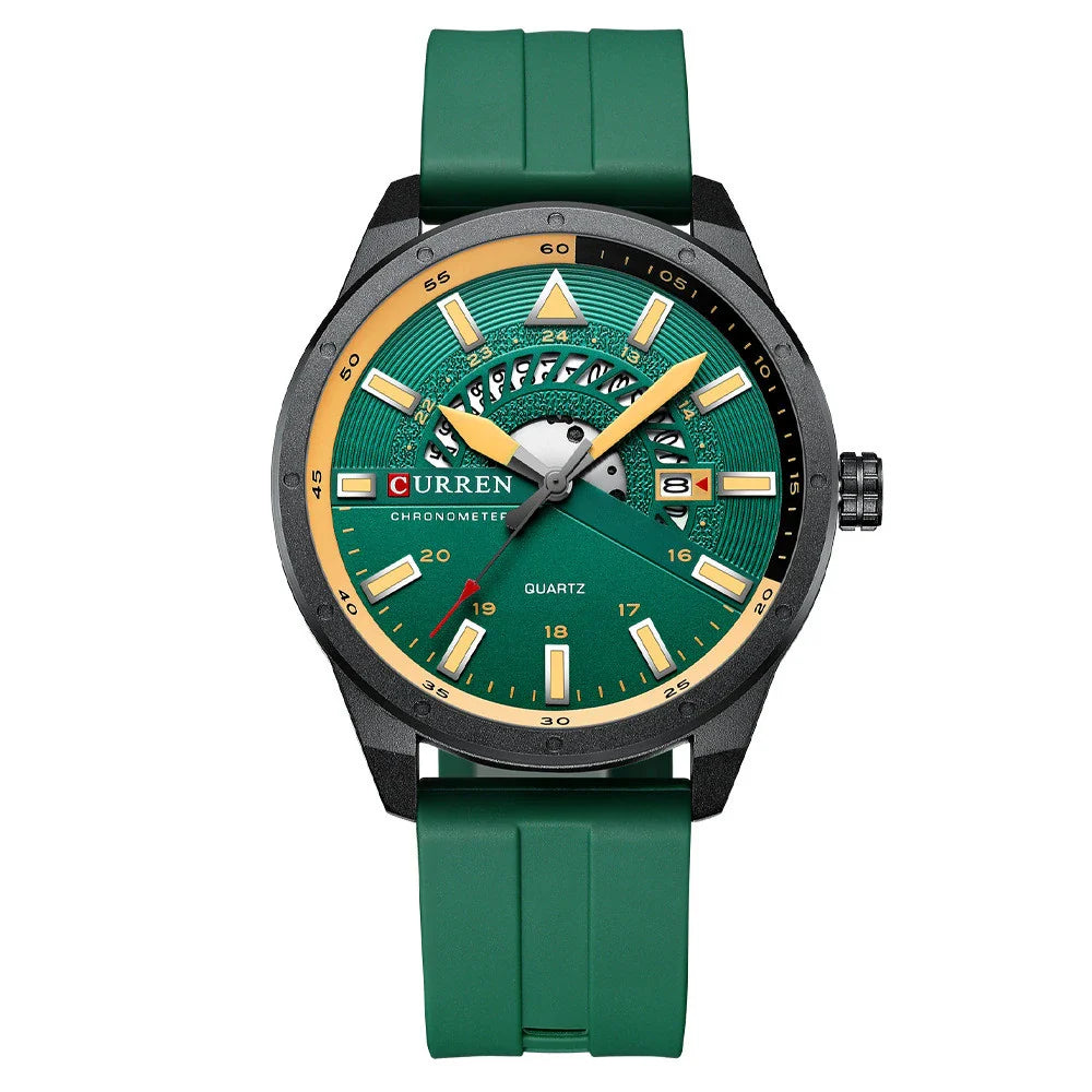 Stylish men's quartz watch with a sleek, round case and a comfortable silicone strap in blue colour