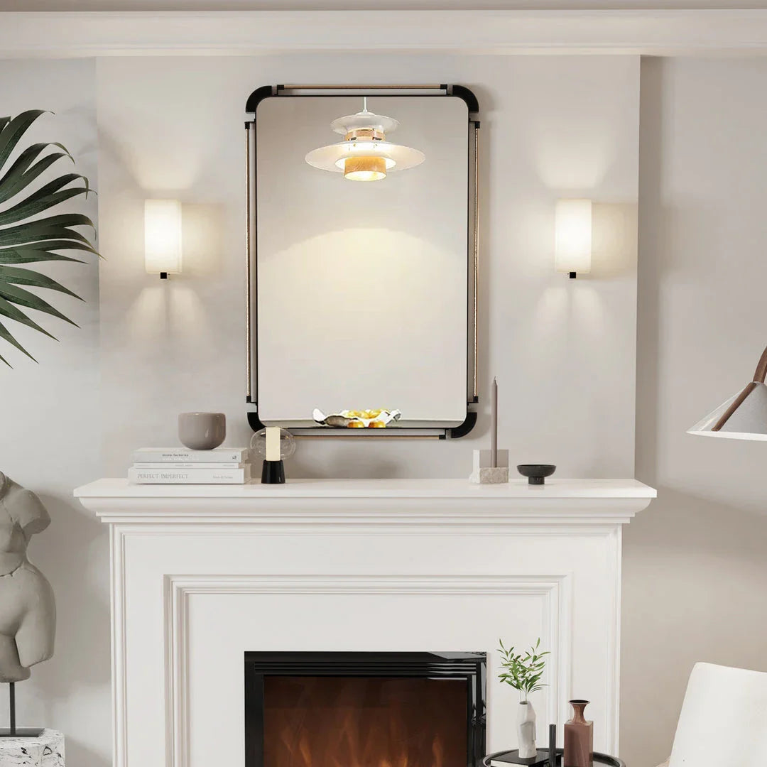 Vintage Industrial Black Metal Pipe Wall Mirror - Rectangular mirror with distressed metal pipes for a timeless, retro look