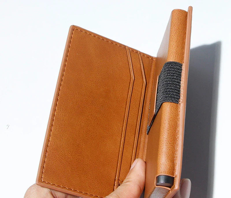 Aluminium alloy card wallet with automatic pop-up function, available in multiple stylish colours