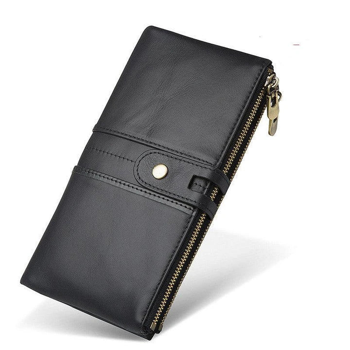 Trendha Premium Cowhide Leather Wallet with Multiple Card Slots and Secure Zipper Compartment