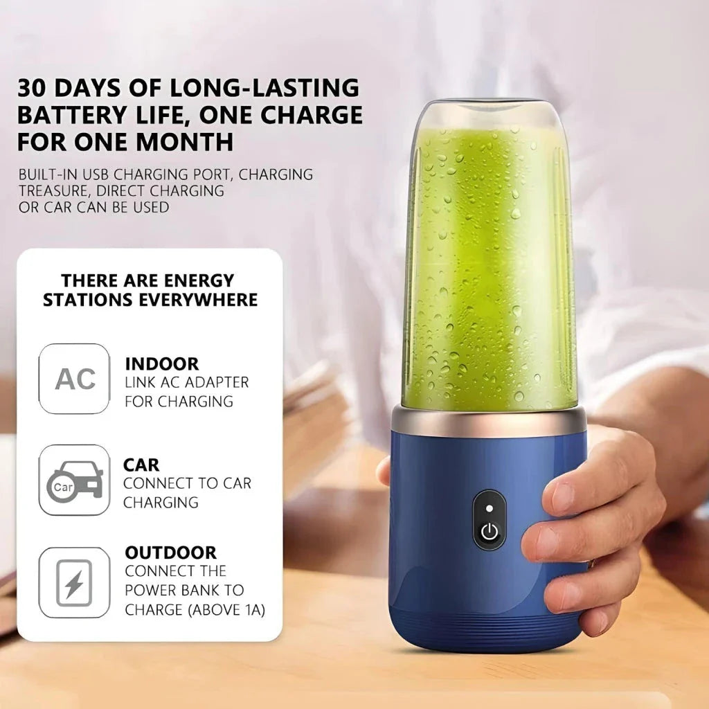 Portable electric juice extractor with a pink lid, designed for on-the-go healthy hydration and wellness