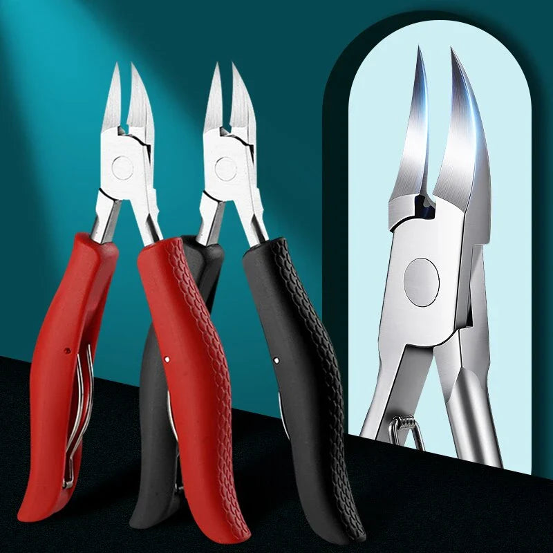 Premium stainless steel toenail grooming clipper with angled head and ergonomic rubber grip