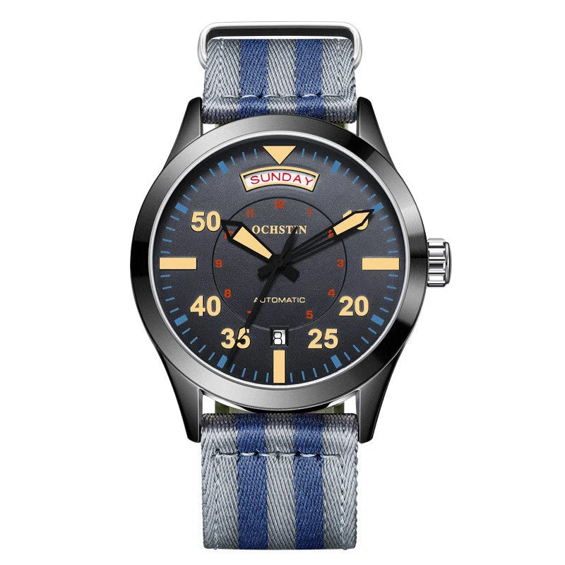 Trendha Automatic Mechanical Watch with Waterproof Nylon Strap in Green, Blue, and Black