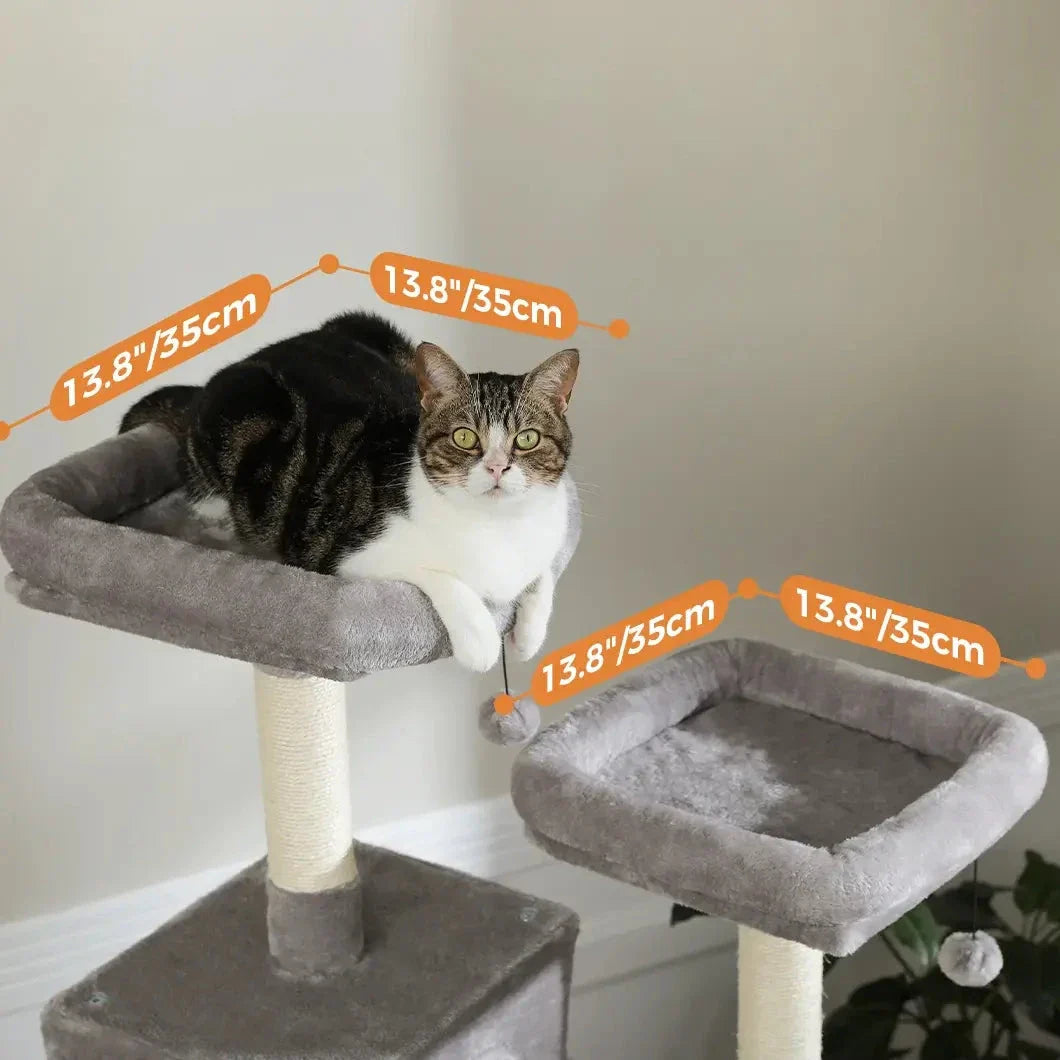 Impressive 180cm tall multi-level cat tree tower with multiple platforms, scratching posts, and cosy napping spots for cats