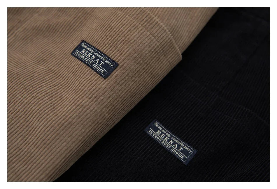 Retro corduroy straight-leg casual trousers for men in khaki and navy blue colours