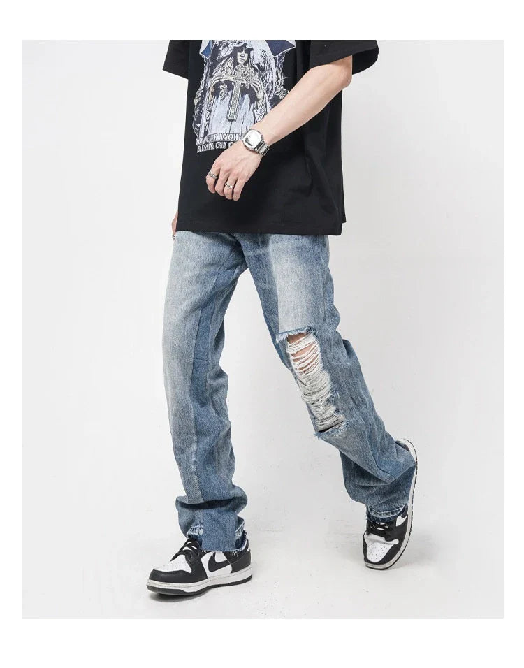 Premium British men's straight relaxed fit jeans in a vibrant blue colour
