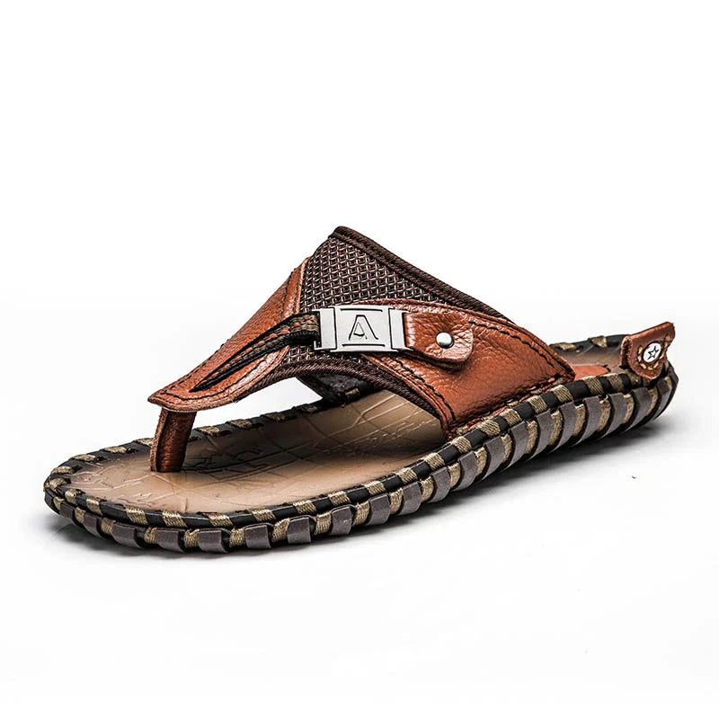 Premium handcrafted men's leather sandals and slippers in black and brown colours
