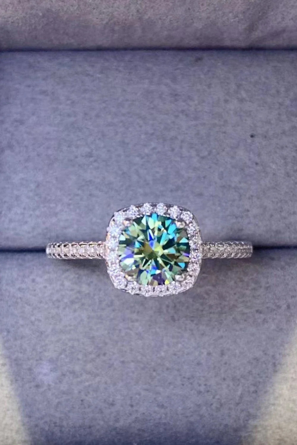 Sparkling 3 carat moissanite platinum-coated cluster ring with modern, minimalist design and polished finish