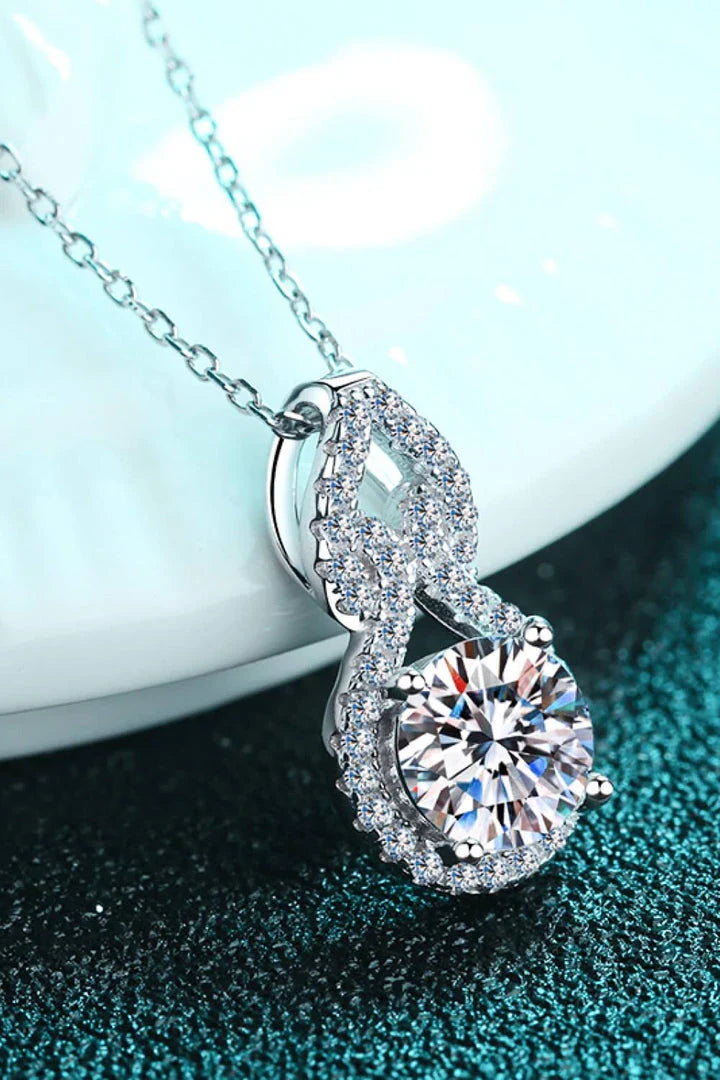 Premium 1 Carat Moissanite Pendant Necklace in 925 Sterling Silver with Rhodium Plating and Zircon Accent Stones