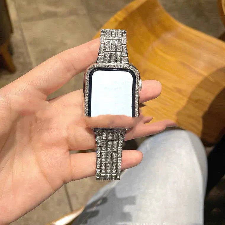 Premium metal watchband with three beads designed for Apple Watch, available in silver, gold, rose gold, and black finishes.