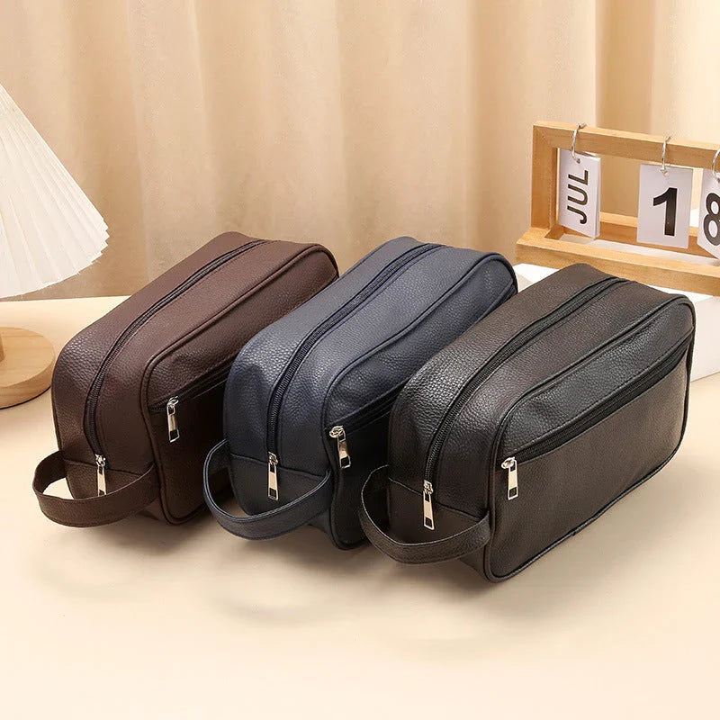 Trendha Men's Waterproof Toiletries Bag with sophisticated lychee pattern and ample storage capacity