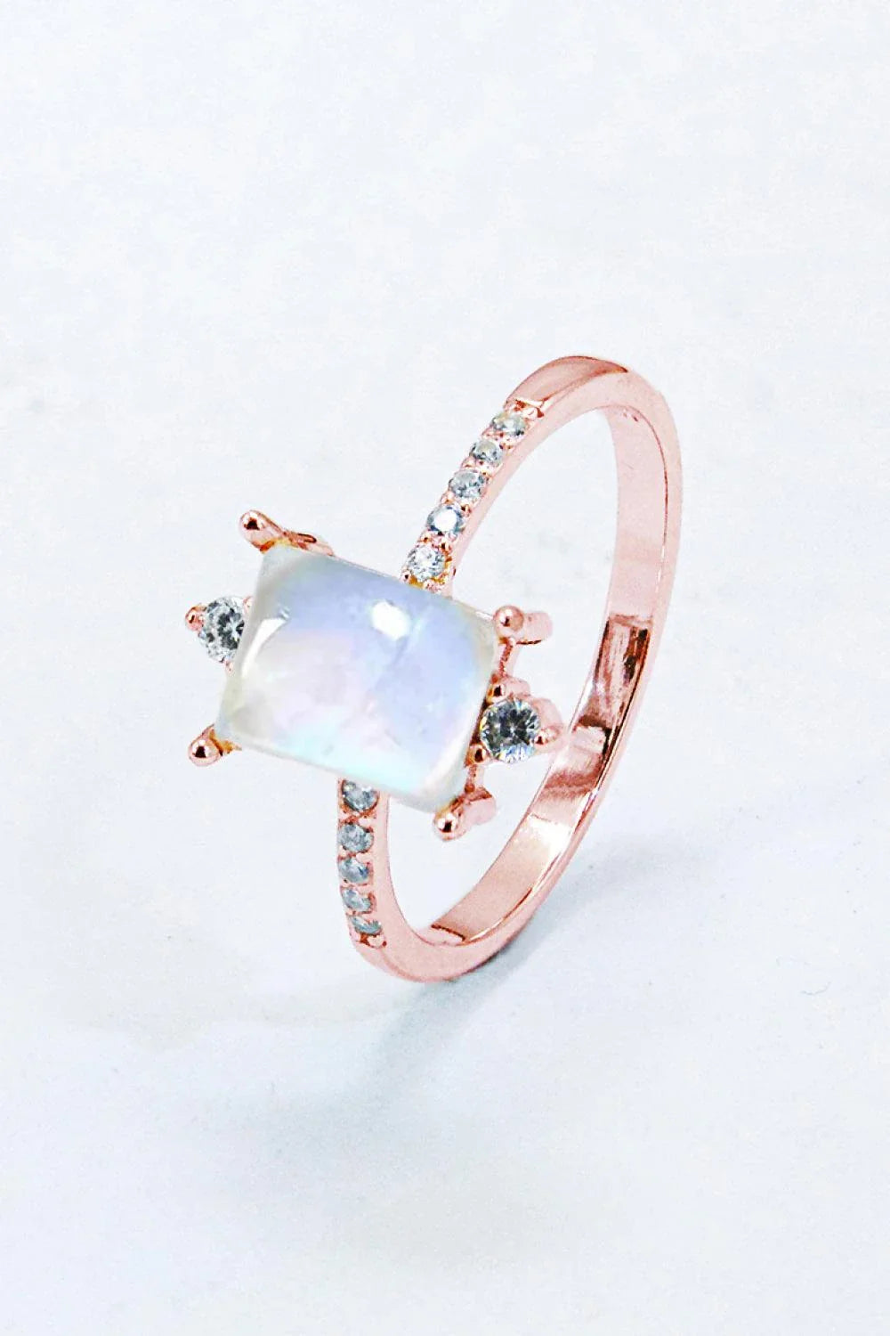 Elegant 925 Sterling Silver Square Moonstone Ring with Mesmerising Blue-Violet Hue