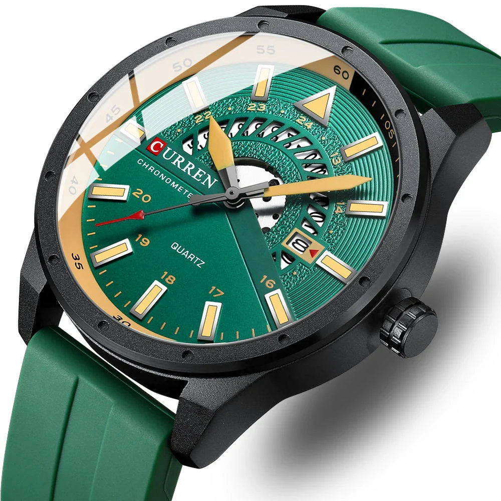 Stylish men's quartz watch with a sleek, round case and a comfortable silicone strap in blue colour
