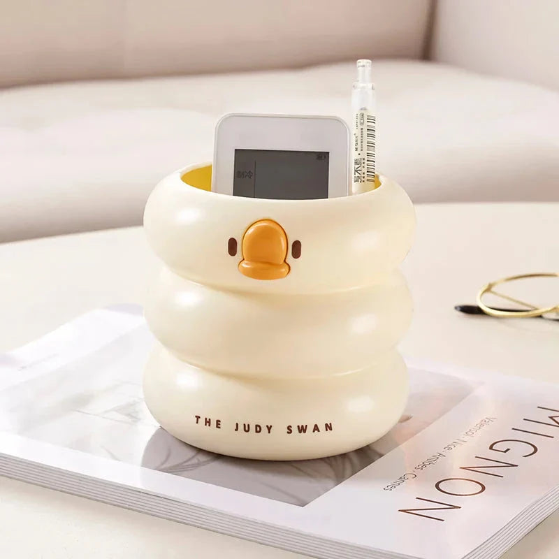 Stylish cartoon desk organiser with spacious circular design and cute cartoon motif for storing pens, pencils, and other desk essentials