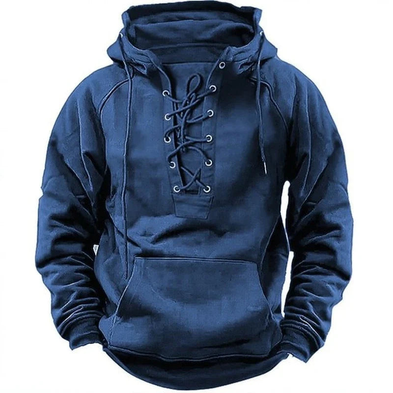 A stylish retro-inspired hooded long-sleeve top in various colours, perfect for outdoor activities and casual wear.