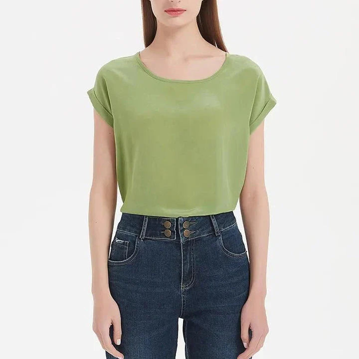 Elegant 100% Mulberry Silk Batwing Sleeve Tee in Black for Effortless Summer Style