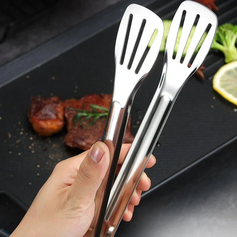 Premium 304 stainless steel BBQ tongs with ergonomic non-slip grip for durable and versatile grilling and cooking