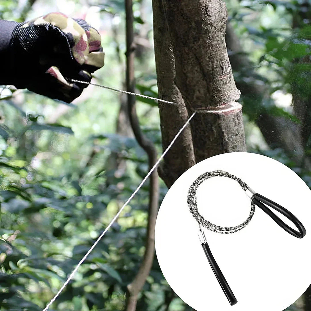 Versatile stainless steel pocket saw with sharp blade for cutting wood, plastic, and more during outdoor adventures.