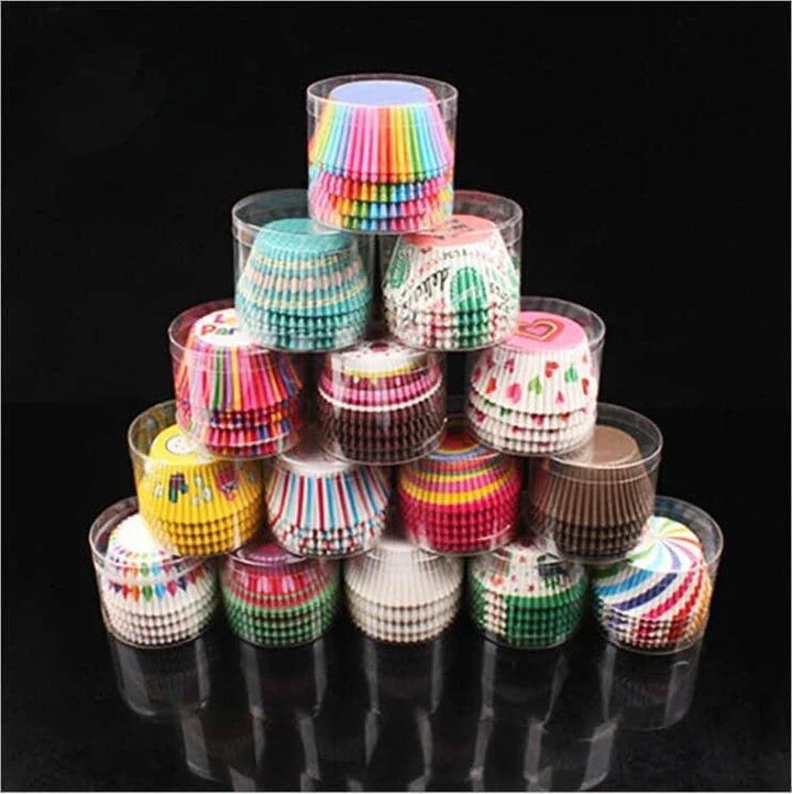 Premium British-made paper cupcake liners in a mixed colour pack, perfect for baking delicious treats at home