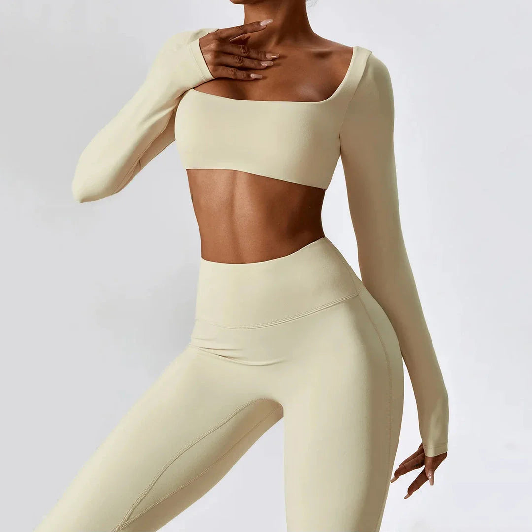 Stylish long sleeve crop top yoga shirt in green, designed for comfort and performance during workouts