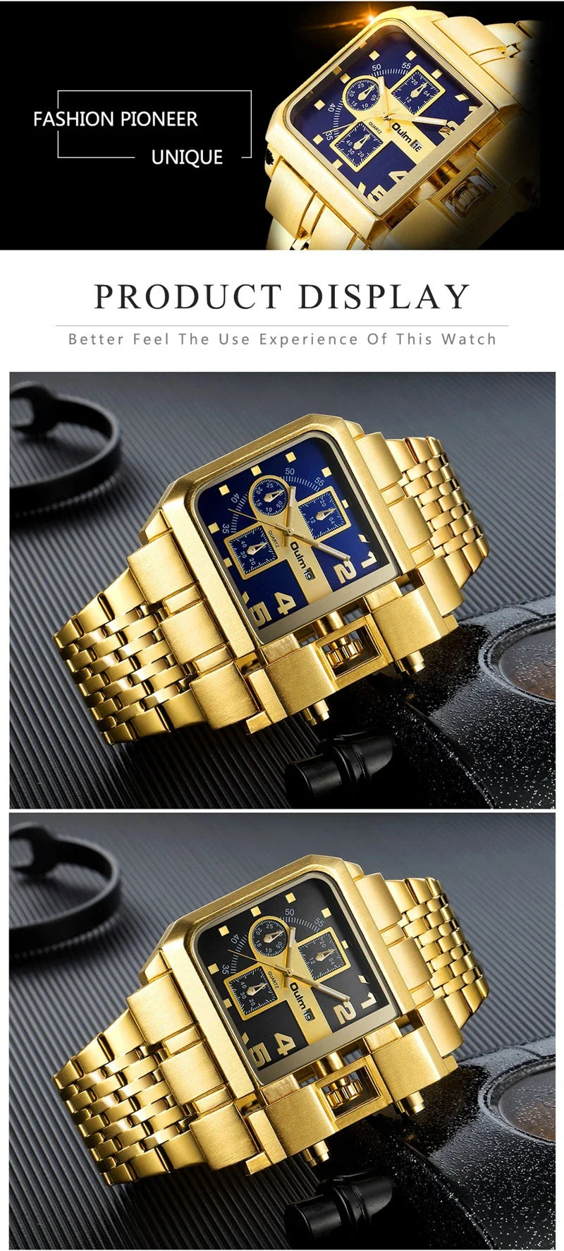 Premium quartz men's dress watch with large 43mm dial and stylish leather strap