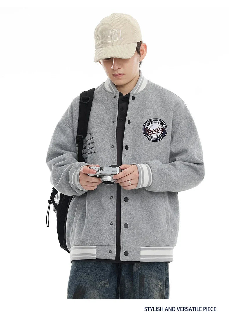 American Retro Embroidered Baseball Jacket with Vintage-Inspired Design and Relaxed Fit