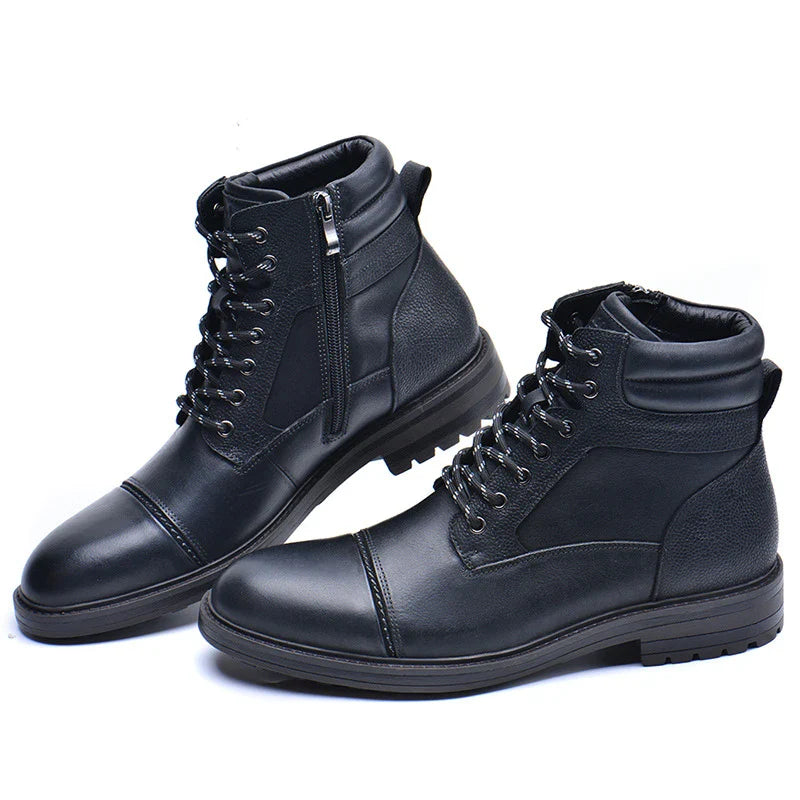 Premium cowhide leather boots for stylish men, featuring a classic round toe design and robust beef tendon soles for superior comfort and support.
