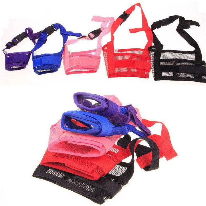 Breathable polyester mesh dog muzzle in various sizes for comfortable and secure canine wear