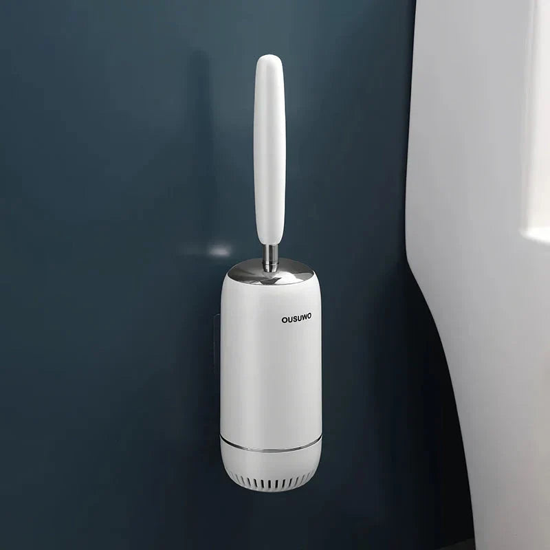 Trendha Long Handle Silicone Toilet Brush with Wall-Mounted, Punch-Free Design for Effortless Bathroom Cleaning