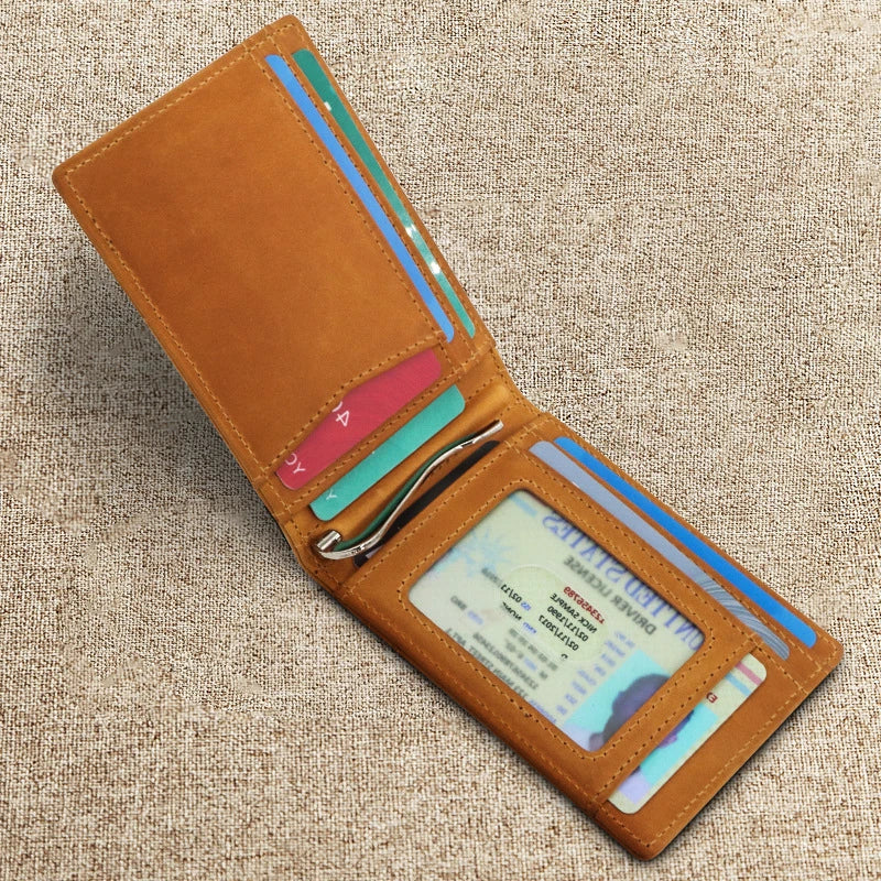 Premium anti-theft genuine leather wallet in a classic brown colour, designed for the discerning British gentleman