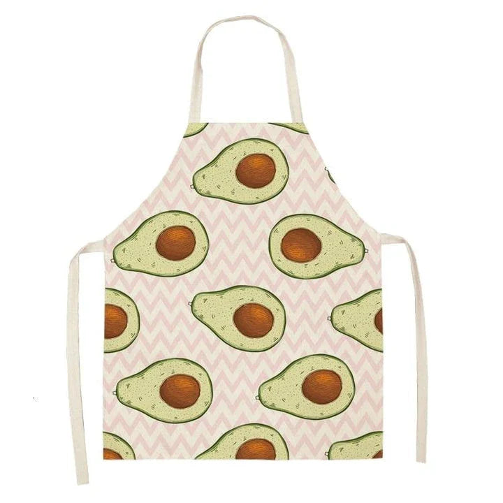 Stylish avocado-printed apron for British home cooks and bakers to protect their clothes while adding a touch of personality to the kitchen