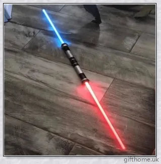 Premium dual-bladed lightsaber with sleek silver hilt, vibrant light modes, and sound effects for authentic Star Wars gameplay