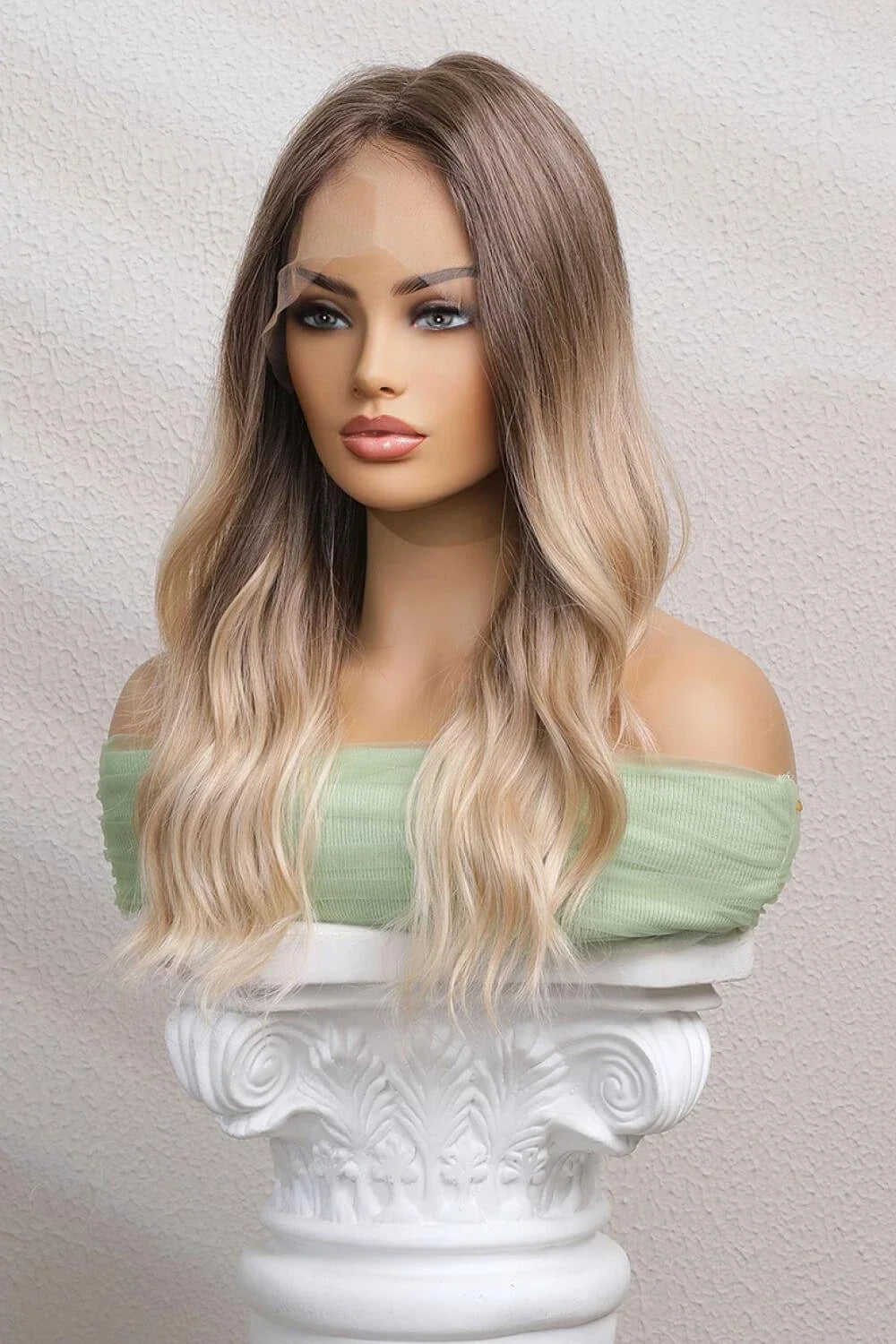 Luxurious 13x2 inch lace front wig with 24-inch waves in a natural-looking ombre colour