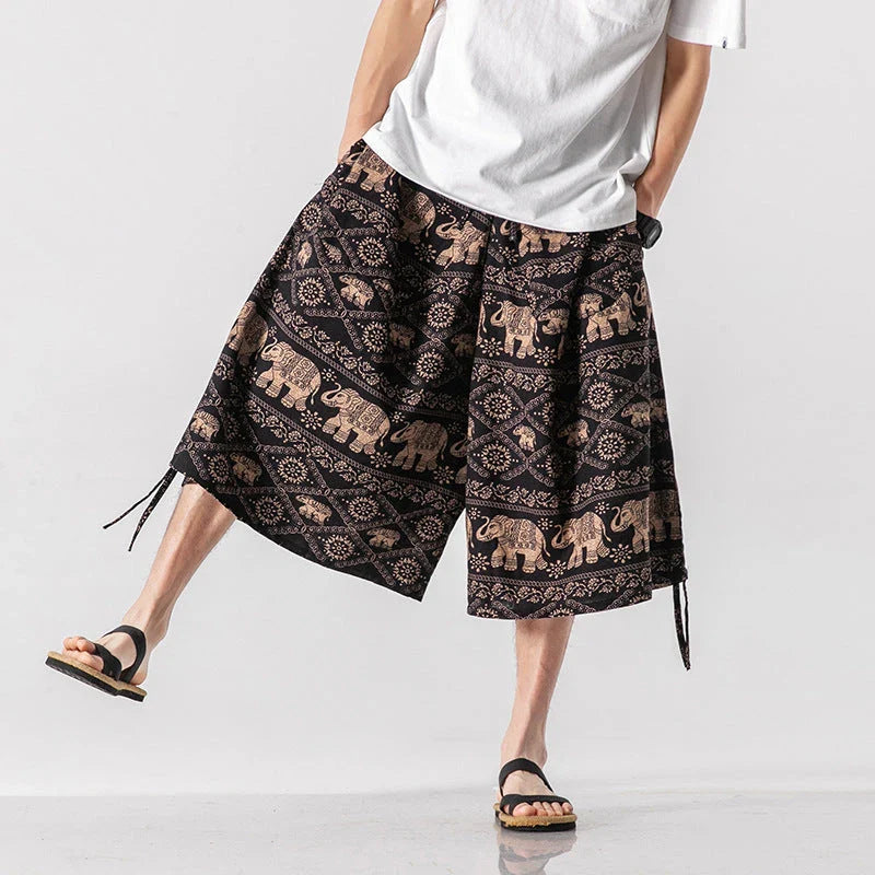 GiftHome UK Stylish Men's Loose-fitting Chinese-Inspired Cropped Pants