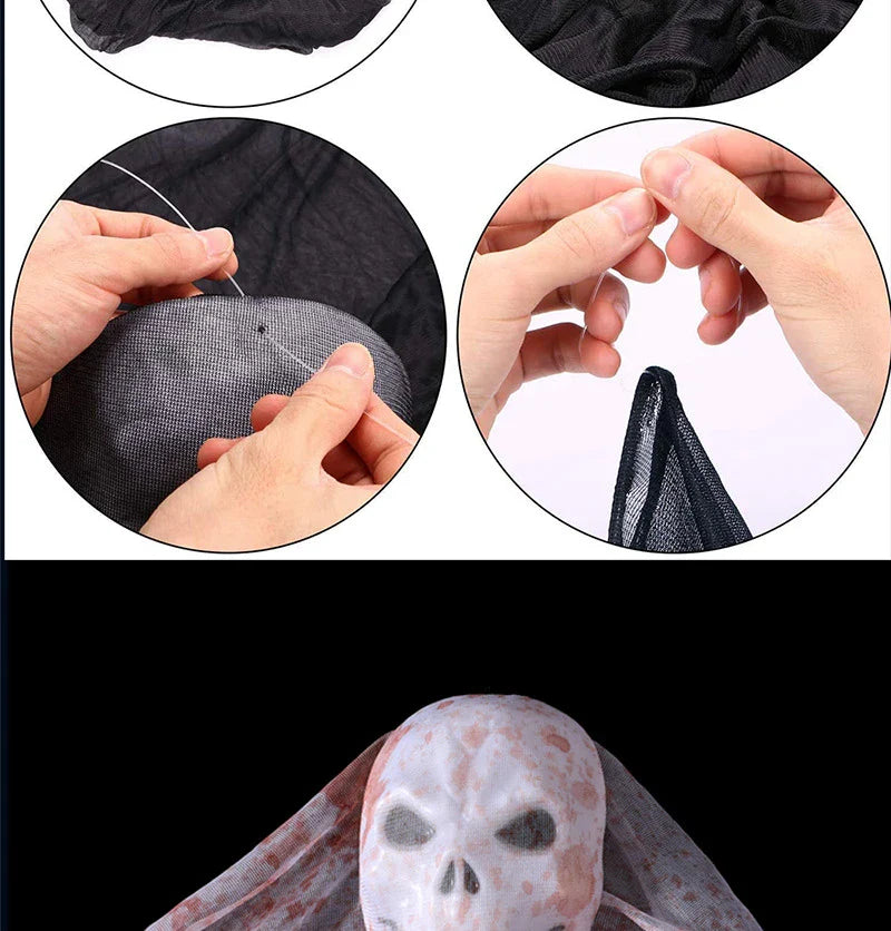 Voice-activated Halloween decoration with ghost-shaped design, lighting, and sound effects