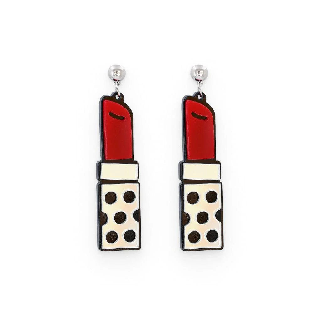 Trendha Red Lipstick Earrings: Striking resin earrings in a bold lipstick design, perfect for adding a touch of modern flair to any outfit.