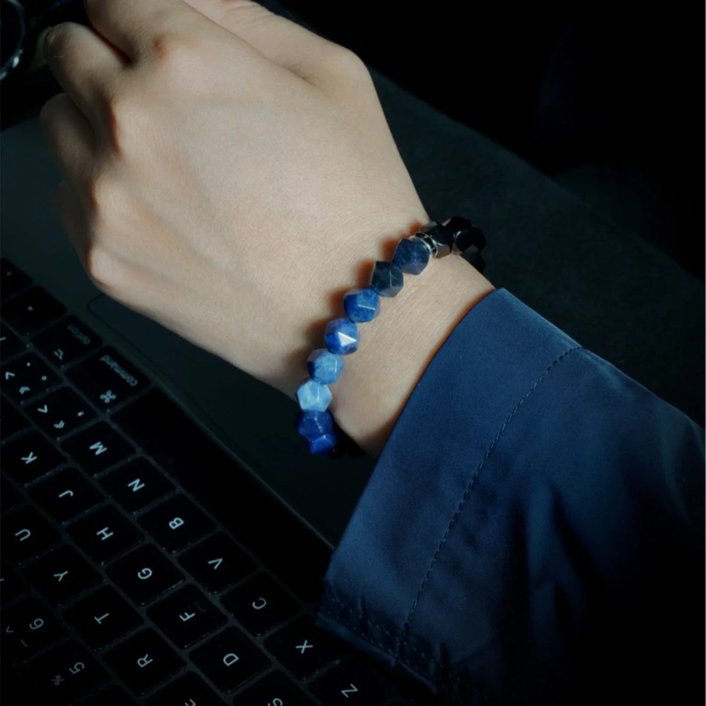 Stylish men's bracelet made with natural crystal and semi-precious agate stones, designed for the modern British gentleman