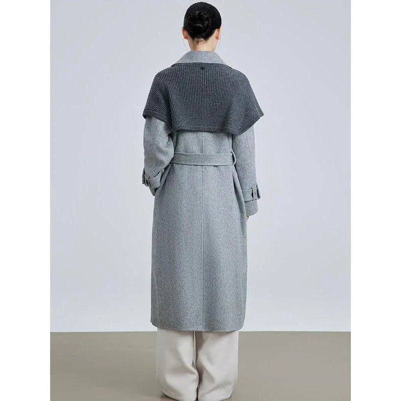 GiftHome UK Stylish Patchwork Woollen Blazer with Belt for Spring
