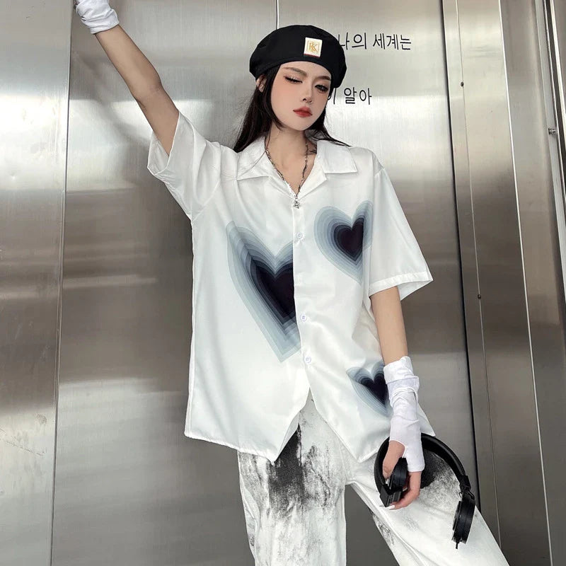 Gradient love print short sleeve shirt with relaxed fit and vibrant design