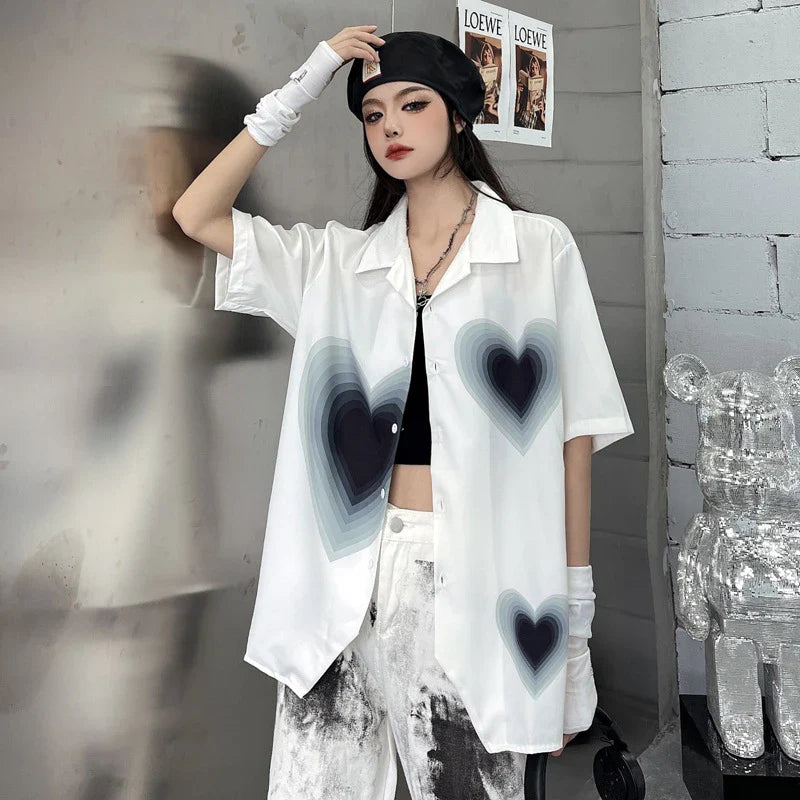Gradient love print short sleeve shirt with relaxed fit and vibrant design