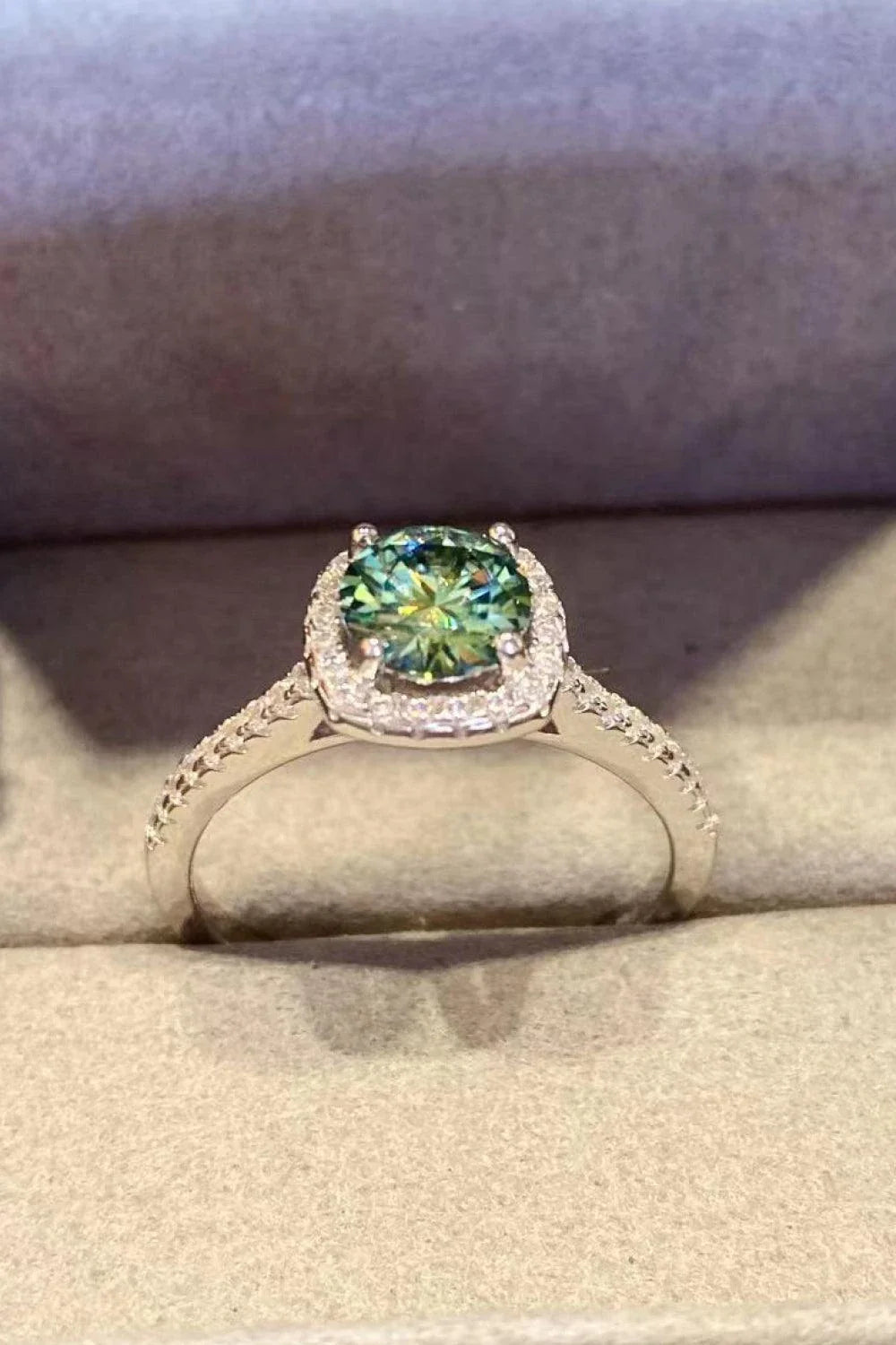 Sparkling 3 carat moissanite platinum-coated cluster ring with modern, minimalist design and polished finish